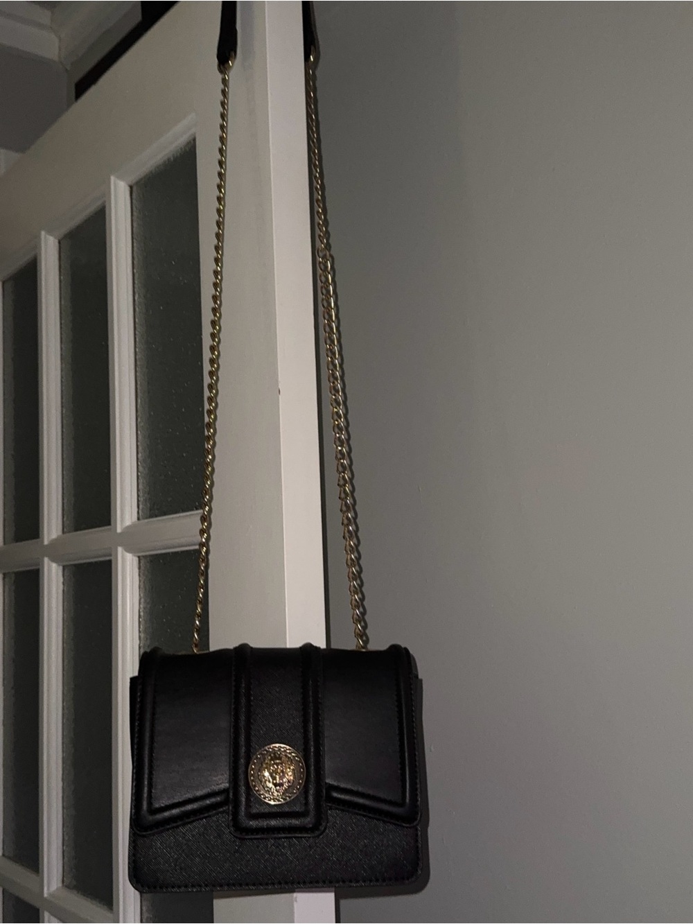 ALDO Black Faux Leather Crossbody Bag with Gold Accents